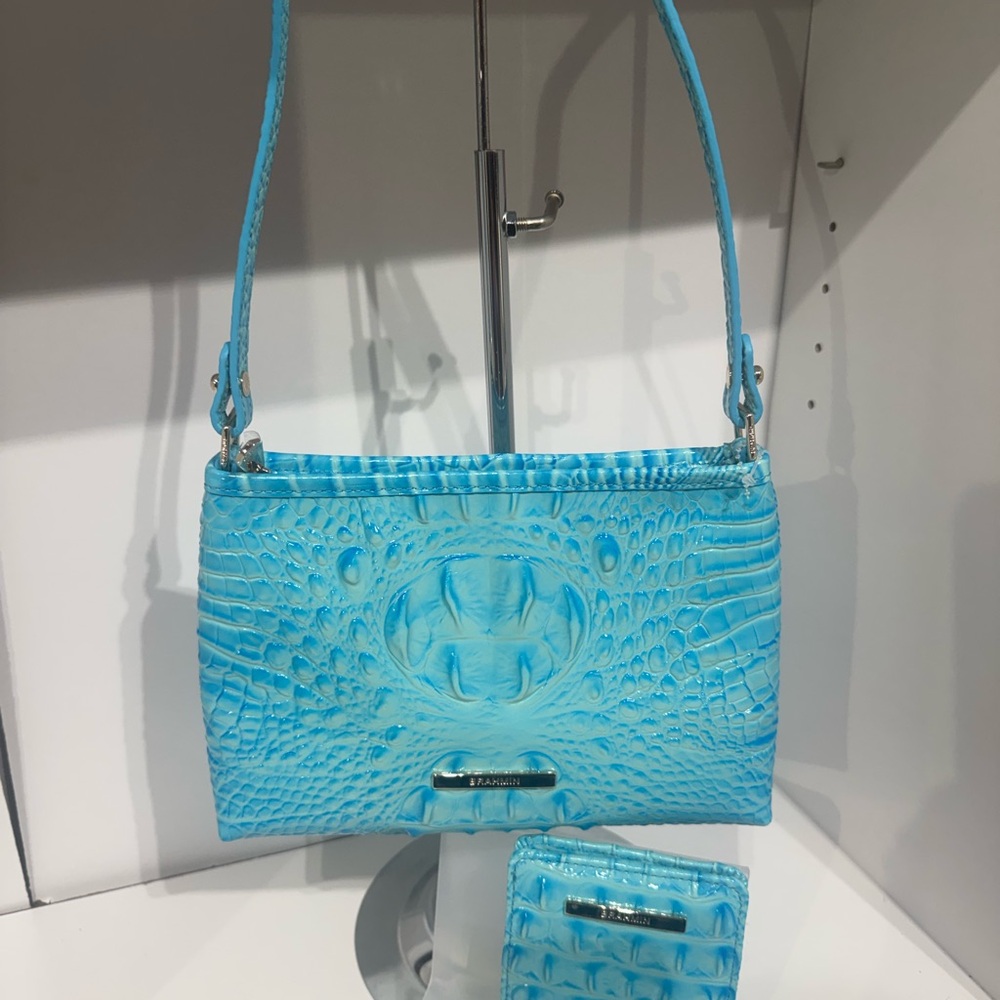 Brahmin Blue Croc-Embossed Shoulder Bag